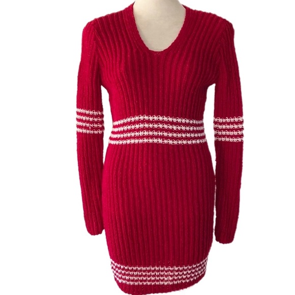 HANDMADE home knitted long sleeve ribbed Dress body-con Tan beige - Picture 9 of 10